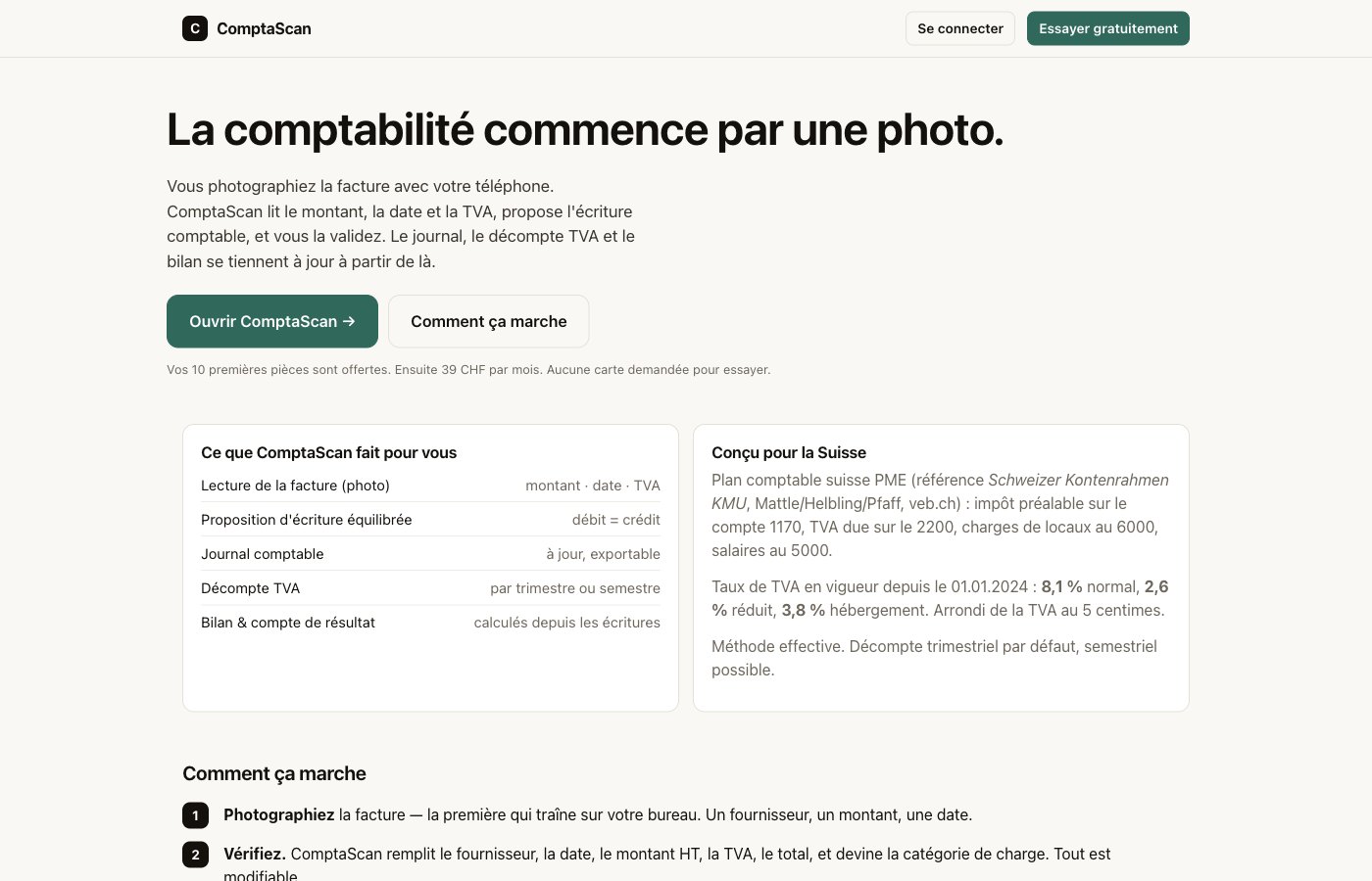 ComptaScan accounting app homepage